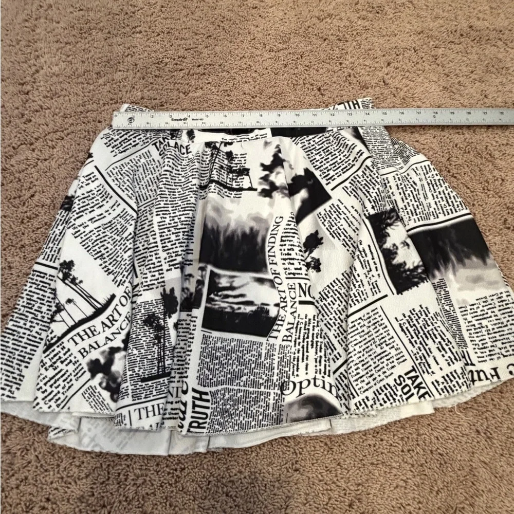 XL SHEIN Newspaper Print Black & White Skater Skirt built in shorts